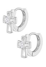 outstanding silver open cross huggie baby earrings